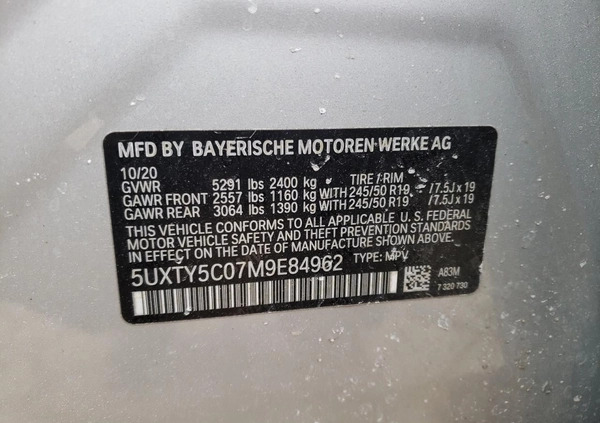 BMW X3 cena 69000 przebieg: 48658, rok produkcji 2021 z Szczytna małe 67